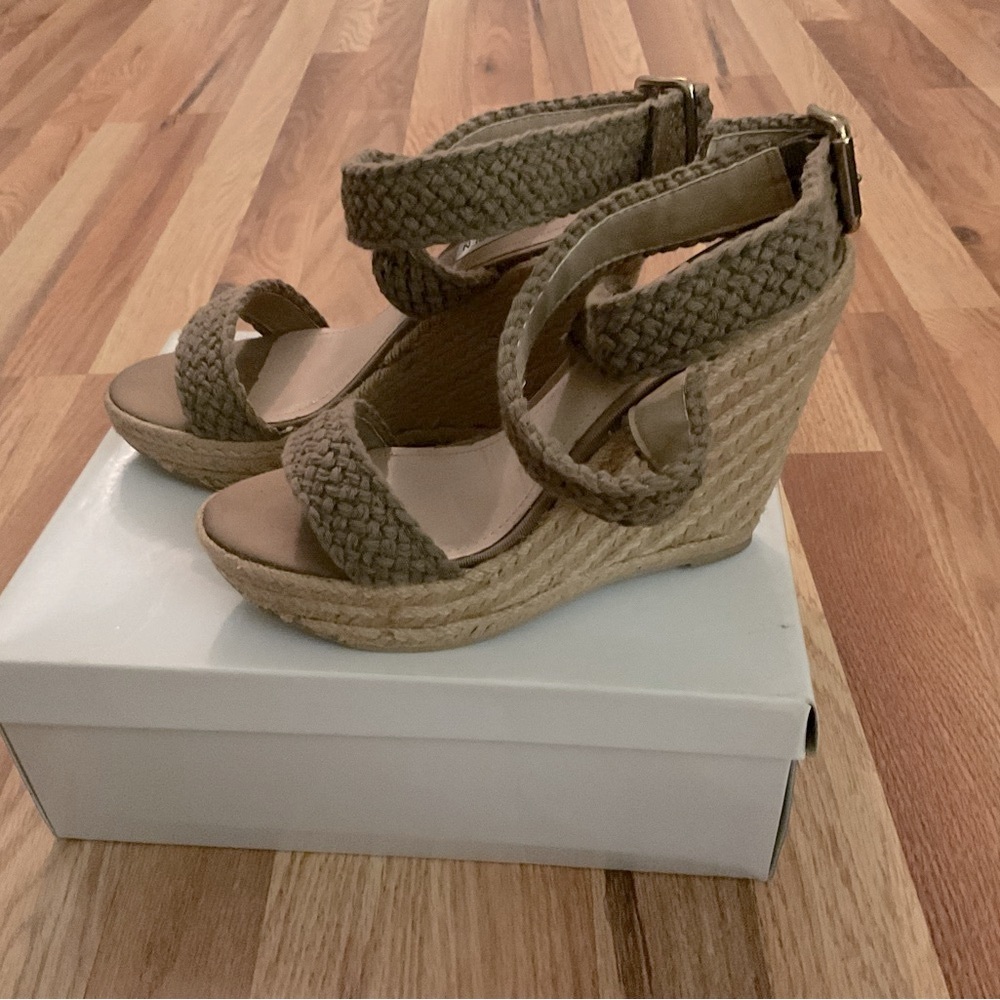Braided Wedge Sandals - Brown